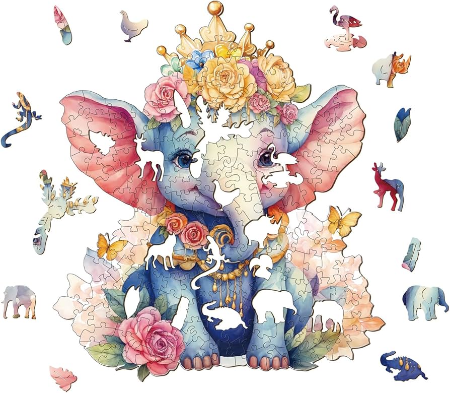 Amazon | Blumuze 木製ジグソーパズル かわいい象のパズル 10 x 11.4